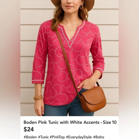 Boden Pink Tunic with White Accents - Picture 1 of 5